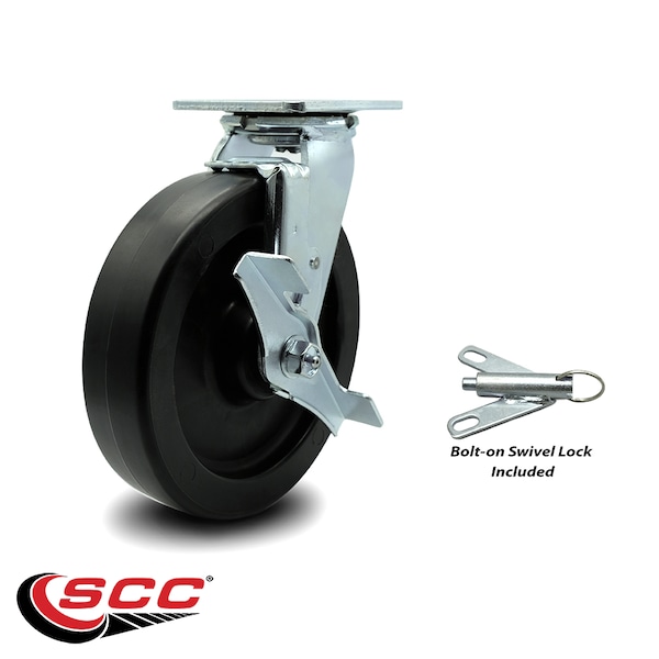 8 Inch Polyolefin Caster With Roller Bearing And Brake/Swivel Lock SCC